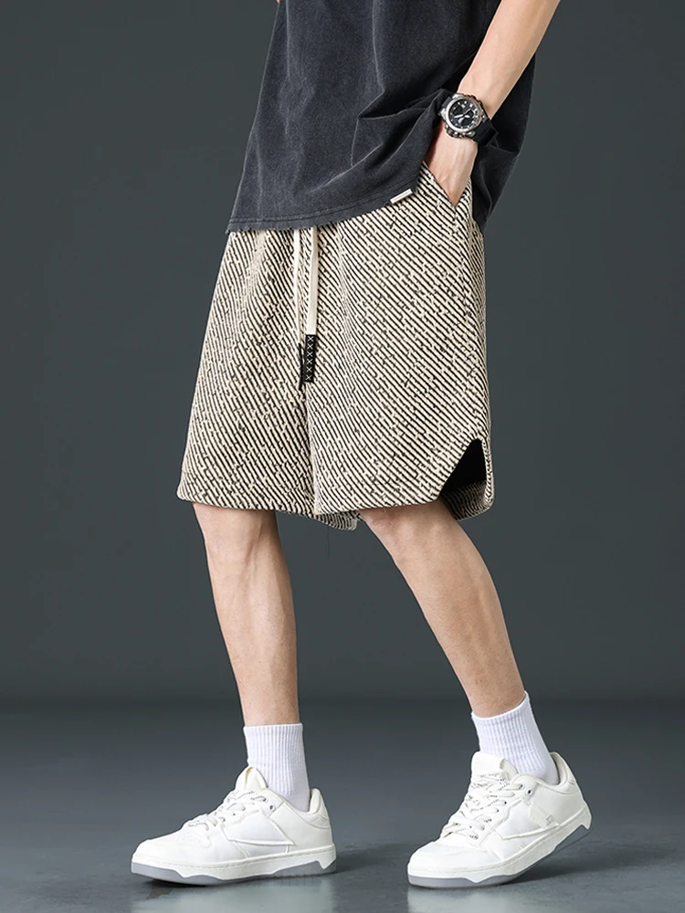 

Летние свободные шорты для мужчин, длиной до колена, из блестящей трикотажной ткани, повседневные короткие брюки на шнурке, свободного кроя, спортивные повседневные шорты