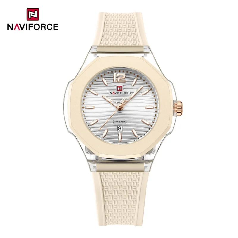 NAVIFORCE Woman Quartz Watch Waterproof Elegant Ladies Date Display Wristwatch Silicone Band Luxury Original Watches for Women