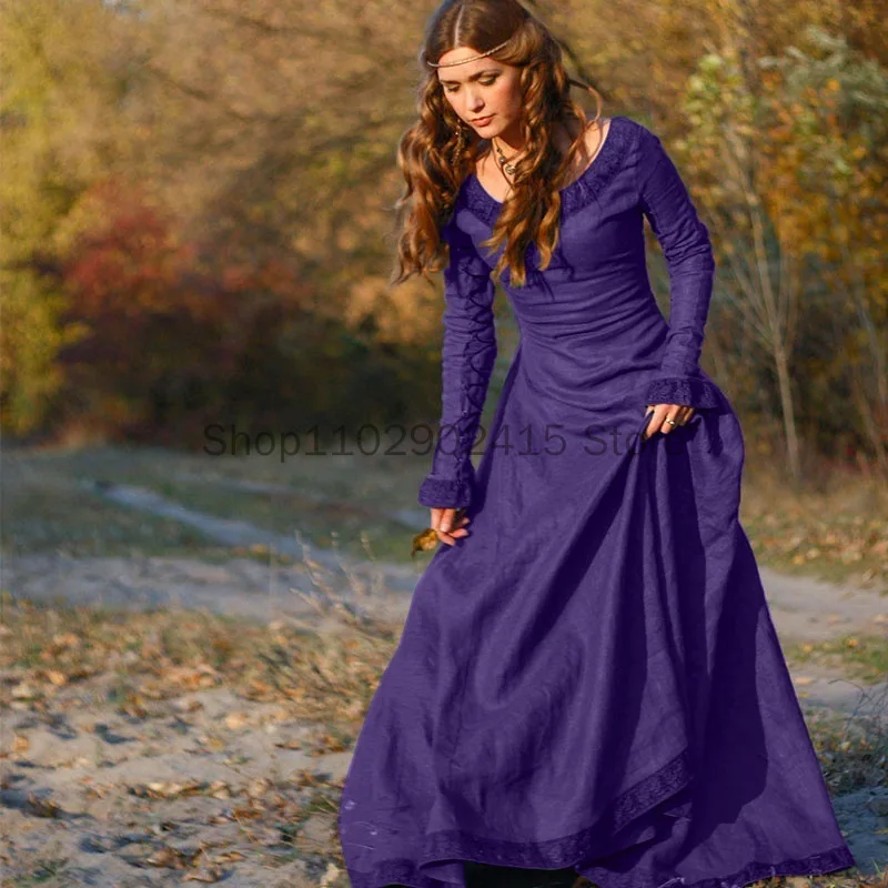 Women Medieval Vintage Dress European and American Classical  European Central Party Long Sleeve Round Neck Dress