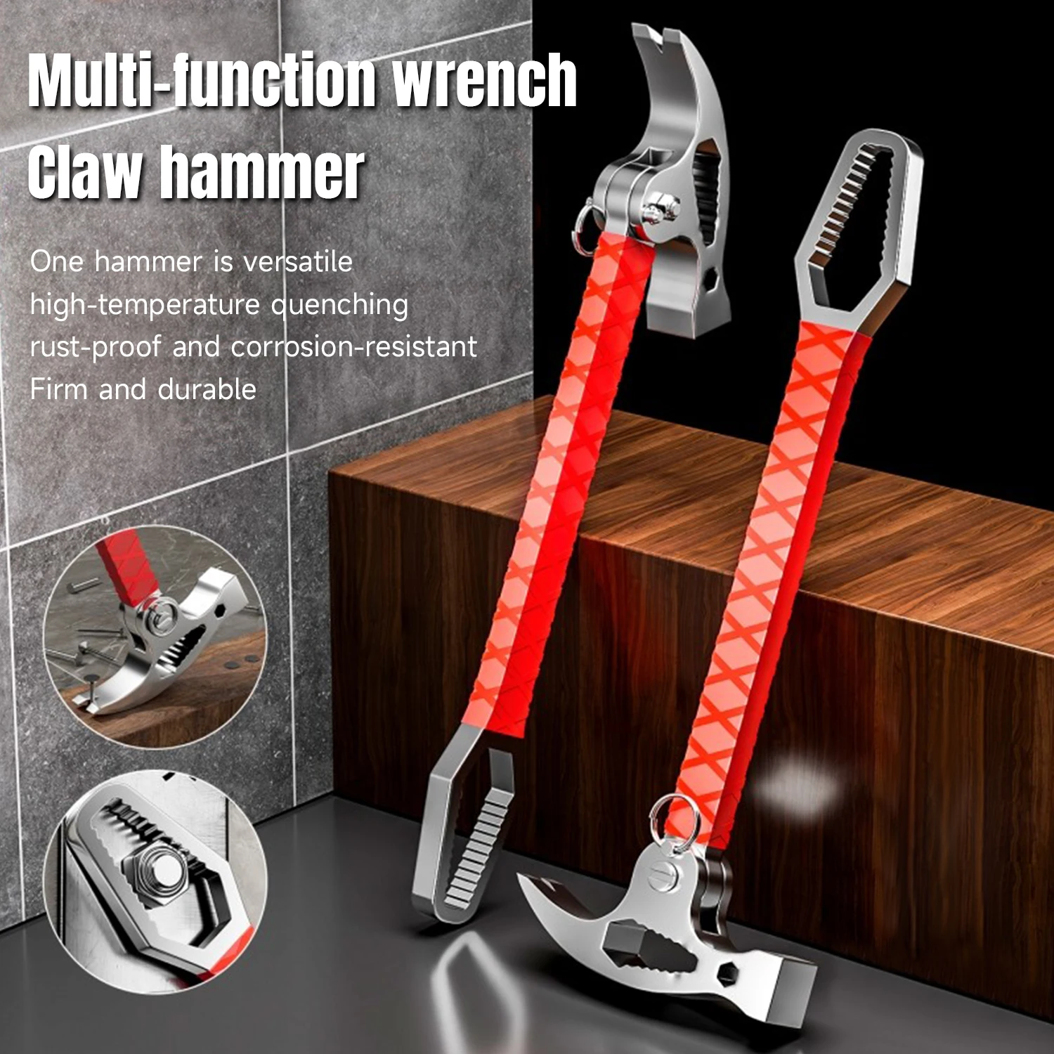 Multi-Functional Sheep Horn Connected Hammer Universal Wrench Pry Bar Nail Lifting Woodworking Hammer Folding Sheep Horn Hammer