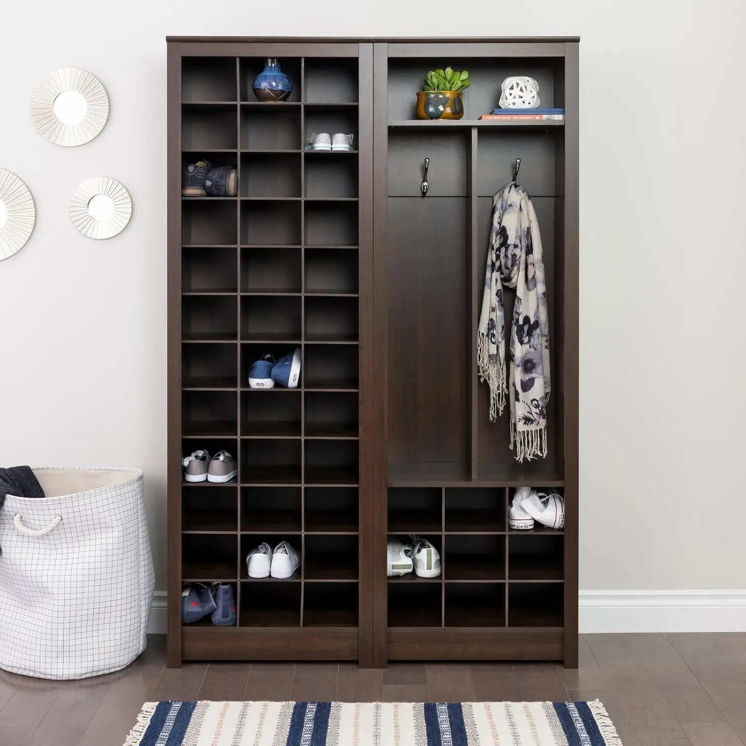 Elegant White Shoe Storage Cabinet Space-Saving Solution with Cubbies for 36 Pairs 13