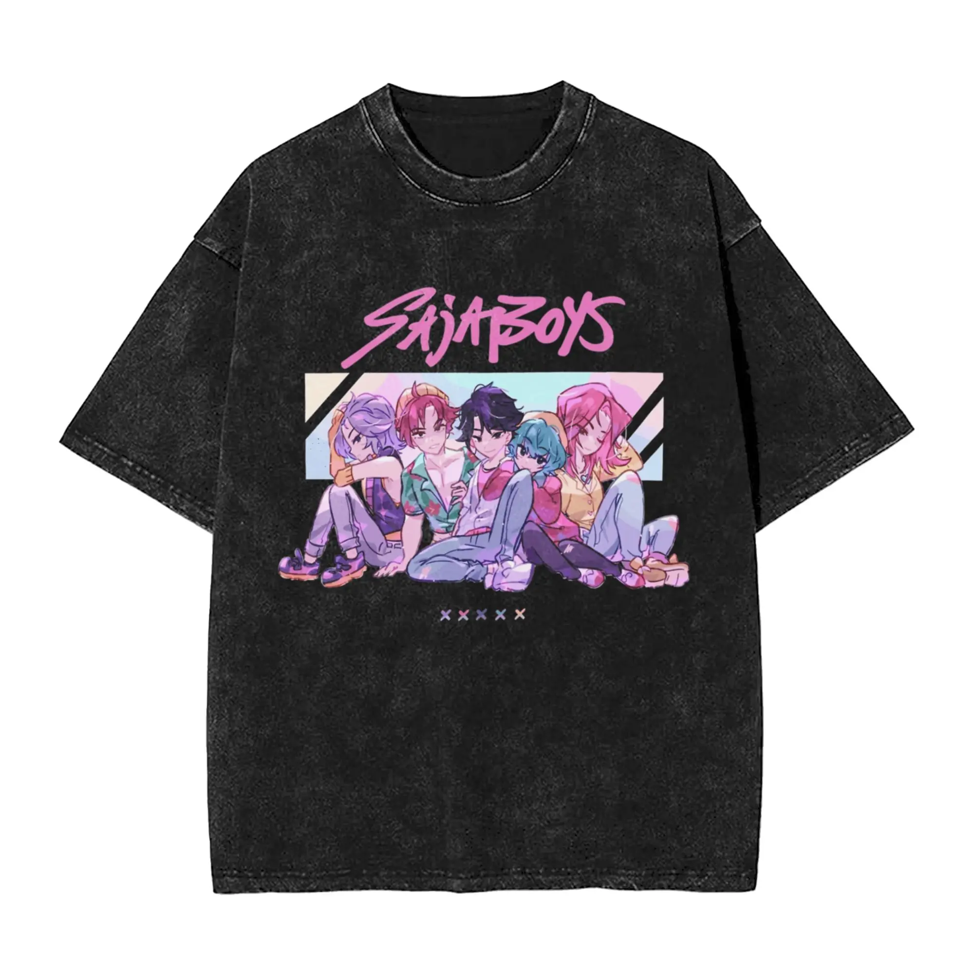 

Men Women T Shirt Saja Boys Cute Kawaii Kpop Demon Hunters Washed T-Shirts Hipster Summer Tees Vintage Loose Cotton Tops Present