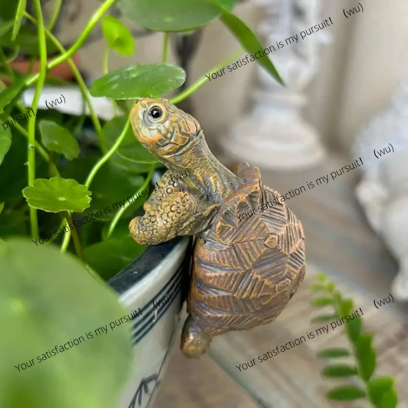 Tortoise Figurine Resin Turtle Statue Flower Pot Hanger Planter Edge Decor Mini Tortoise Sculpture for Vase Fish Tank
