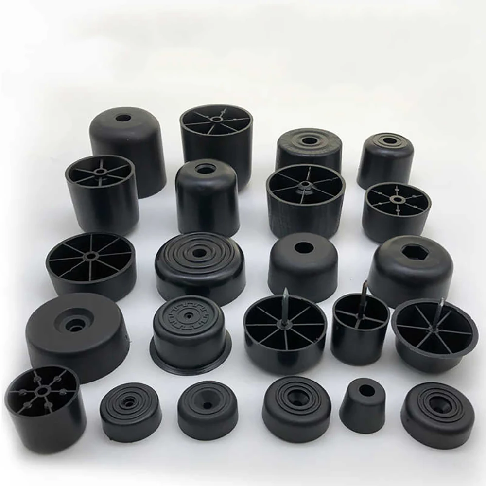 Black PE Plastic Adjust Foot Pads Shock-Absorbing Anti Slip Furniture Foot Pads Tables Chairs Leg Guards Accessories Dia 24-58mm