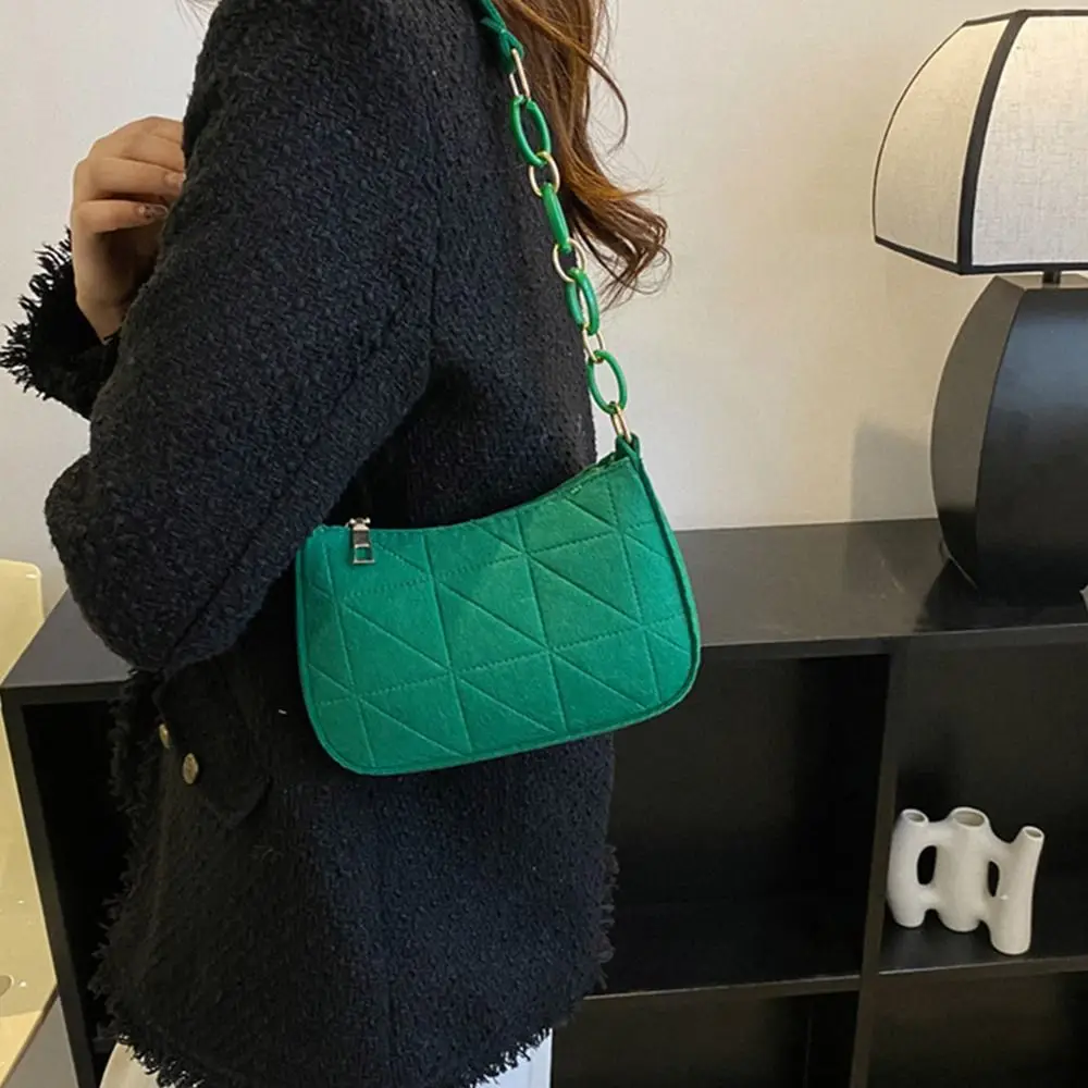 Fashion Felt Shoulder Bag Solid Color Casual Underarm Bag Lightweight Mini Tote Bag Women Girls