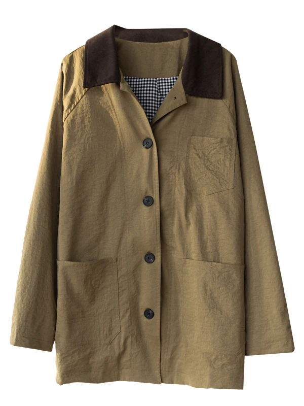 

Chic Mid-Length Women's irt Autumn Windbreaker Coat Vintage Sle Long Sve Collar Single Button Closure Color