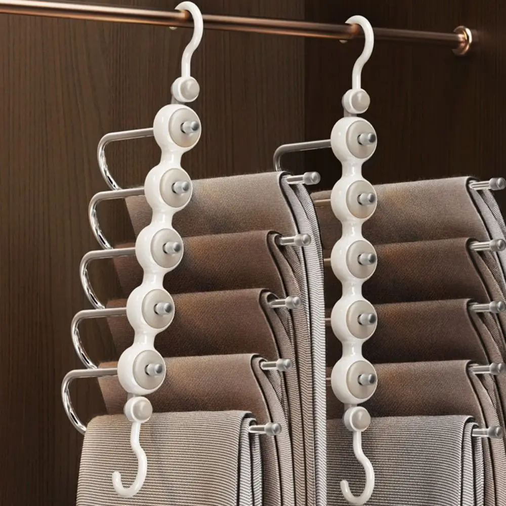 Stainless Steel 5 In 1 Trouser Rack Moveable Reusable Multi-Layer Trousers Hanger Non-Slip Space Saving Pants Storage Holder