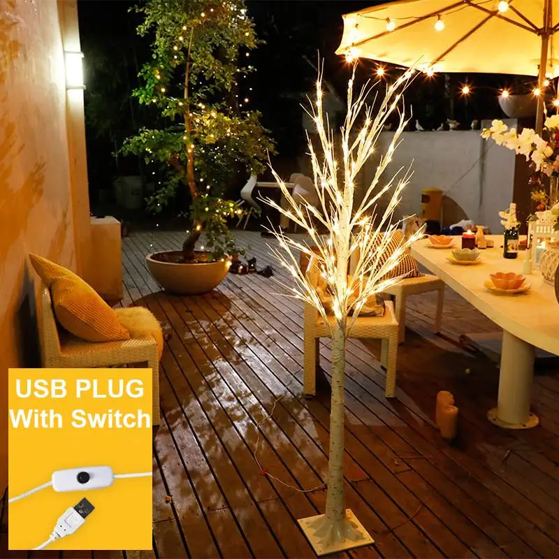 90cm LED Birch Tree Night Light with On/Off Switch USB Power Bonsai Twig Lamp for Indoor Outdoor Home Party Christmas Decoration