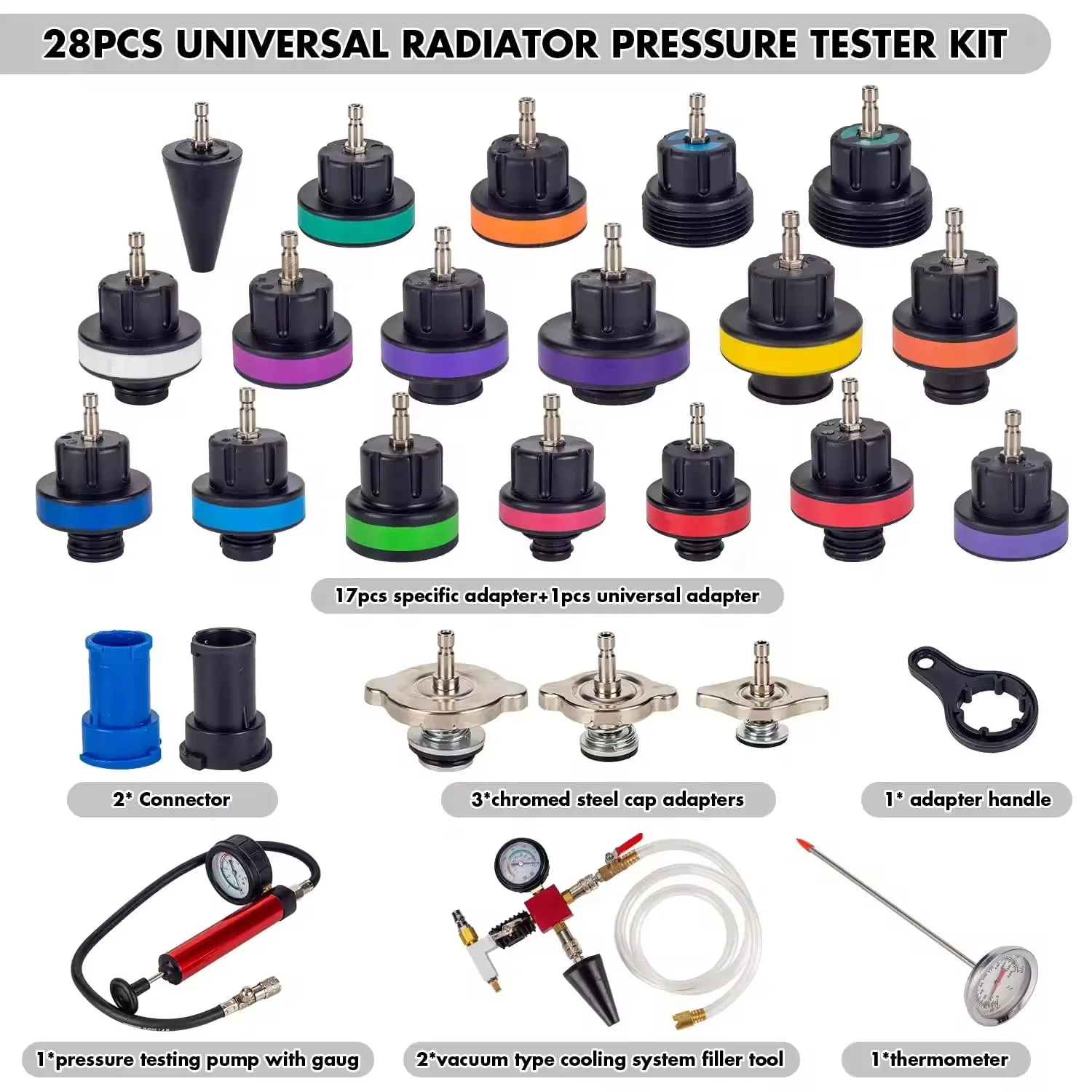 

28-Piece Cooling System Tester Cooling System Pressure Device Compressed Air Tool Coolant Pump Water Tank Leak Detector Tool