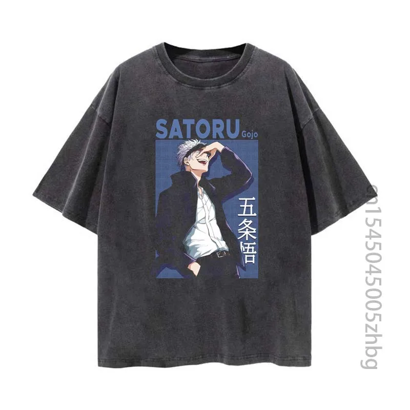 

Satoru Gojo Anime Woman Shirt Streetwear Harajuku Vintage Distressed Tshirt Manga Graphic T Shirt Men Tops Tees
