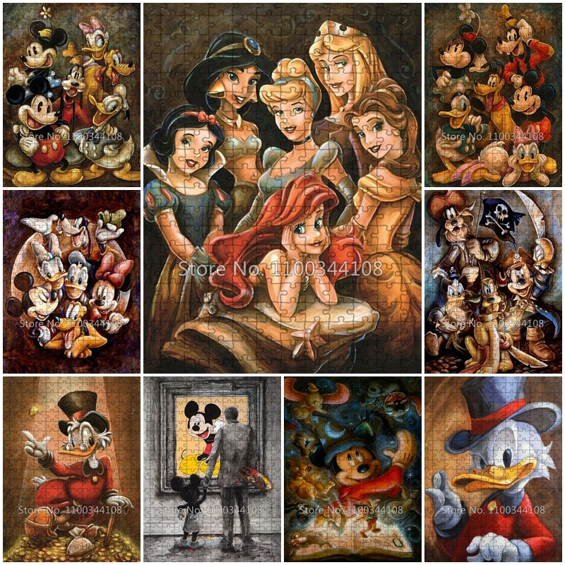 Disney Princess Jigsaw Puzzles Mickey Mouse and Donald Duck Wooden Puzzle for Adult Decompression Toys DIY Children Family Games