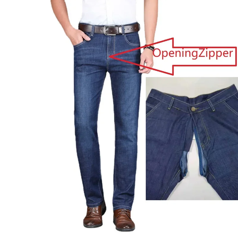 Mannen Jeans Gratis Off Kruis Open Sexy Sex Broek Mannen Losse Elastische Rechte Jeans Casual Grote Maat denim Broek