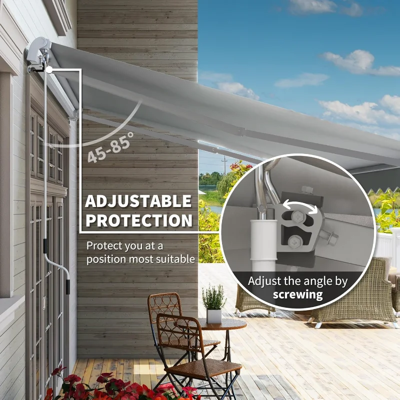 Toldo retráctil para patio de 12 'x 8' con manivela manual, tela UV e impermeable de 280 g/m2 y marco de aluminio