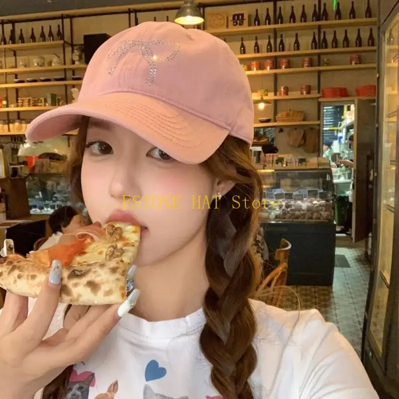 

49MF Drill Bowknot Baseball Caps for Teens Girl Summer Spring Baseball Hat Fashionable Sun Hat for Women Outdoor Casual Caps