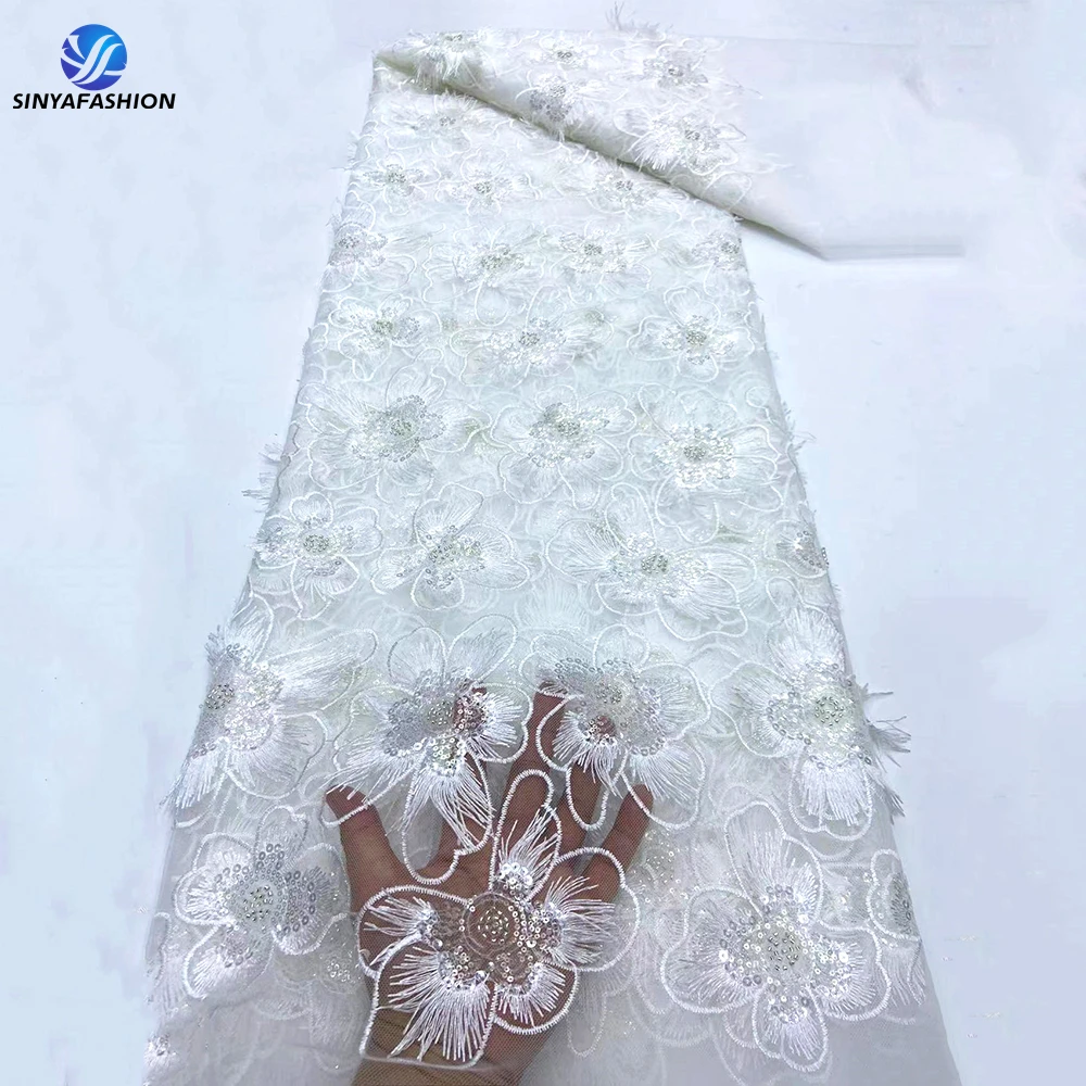 

Tim White African 3D Lace Fabric With Sequns Beads 2024 High Quality Embroidery Beaded Lace Fabric Luxury For Wedding Party