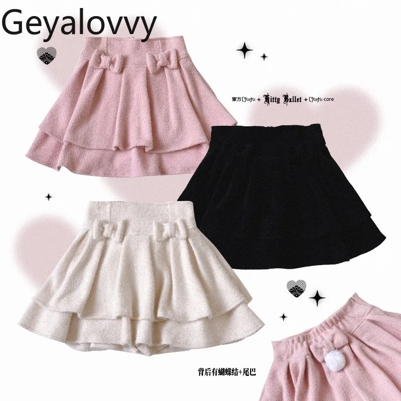 

2026 Новая милая двухслойная кружевная пышная короткая юбка с бантом для девочек, весенние универсальные однотонные мини-юбки трапециевидной формы с высокой талией