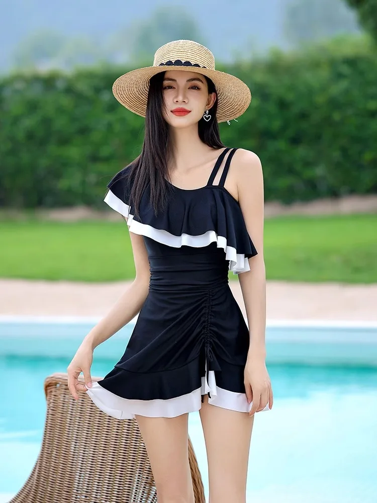 

Консервативный женский слитный купальник-накидка для термальных источников, сексуальный, с бретельками, новинка 2024 года, с эффектом похудения