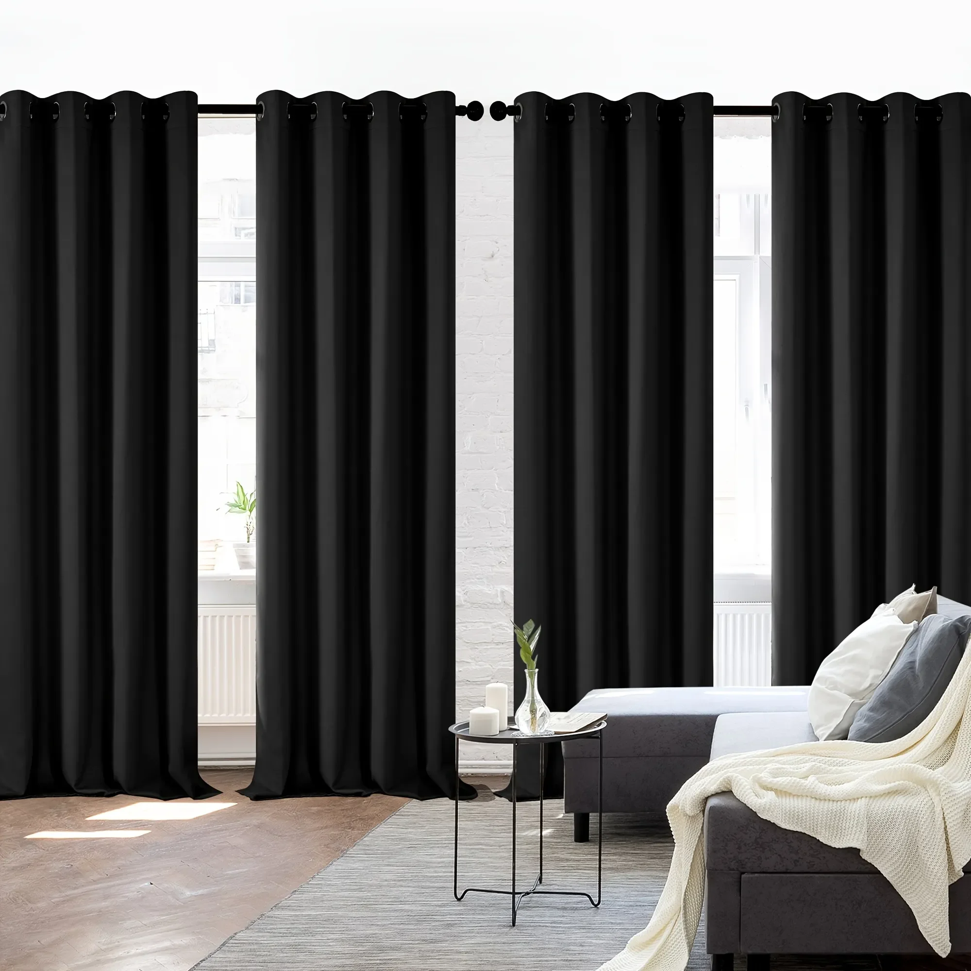 

4 Panels Room Darkening Blackout Curtains Solid Thermal Insulated Sun Blocked Grommet Curtain For Halloween Decor Bedroom Hotel