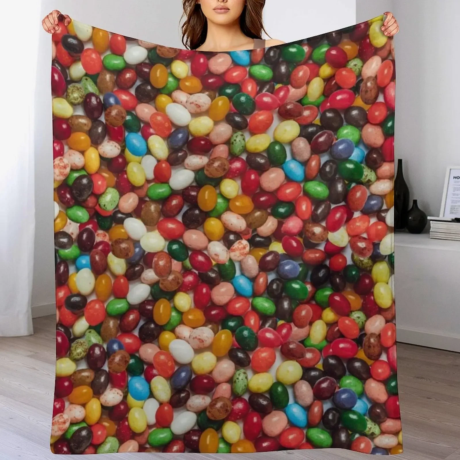 

Gourmet Jelly Bean Candy Photo Pattern Throw Blanket Shaggy Furry Soft Blanket for Bedroom Living Room