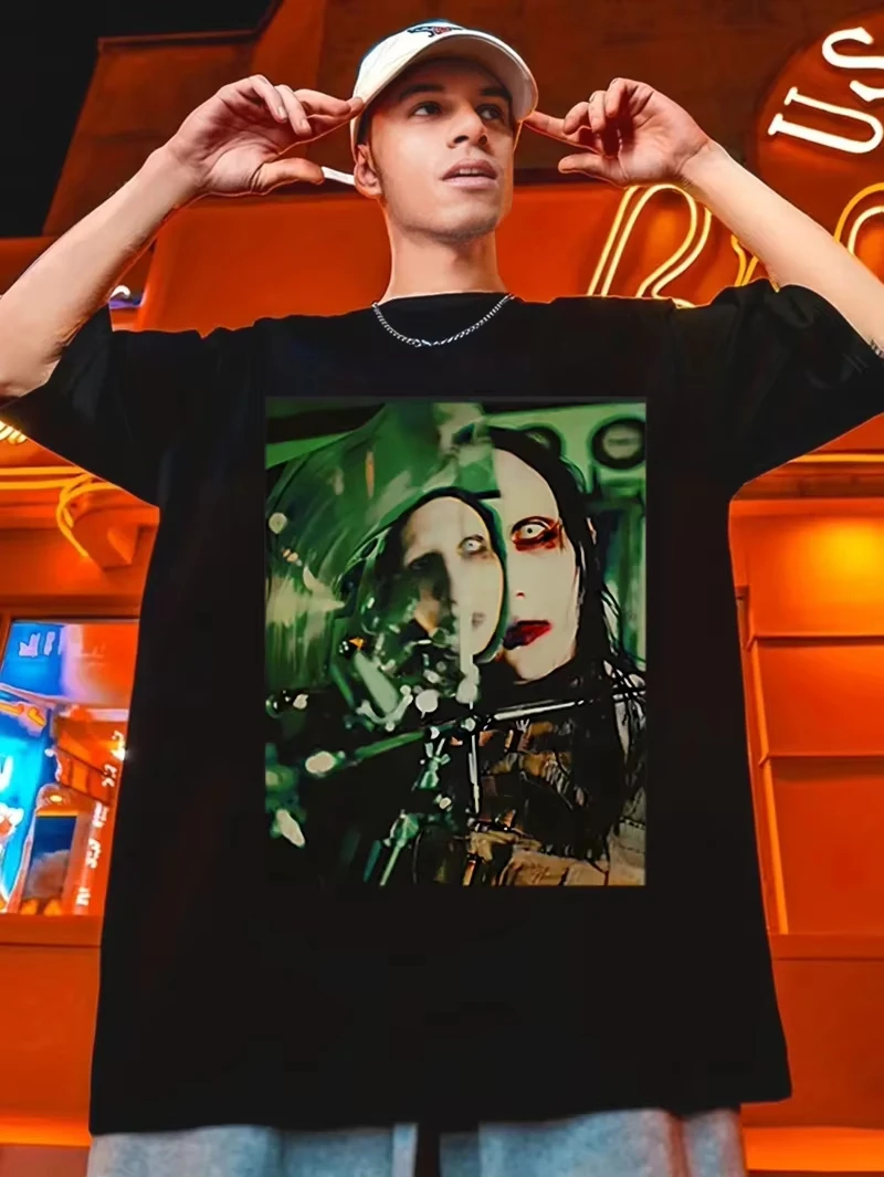 مارلين مانسون ملابس الرجال تي شيرت أوم جديد في بلوزات و تيز رجالي قصير الأكمام جولة الرقبة الطباعة البلوز تي شيرت 50523 #1