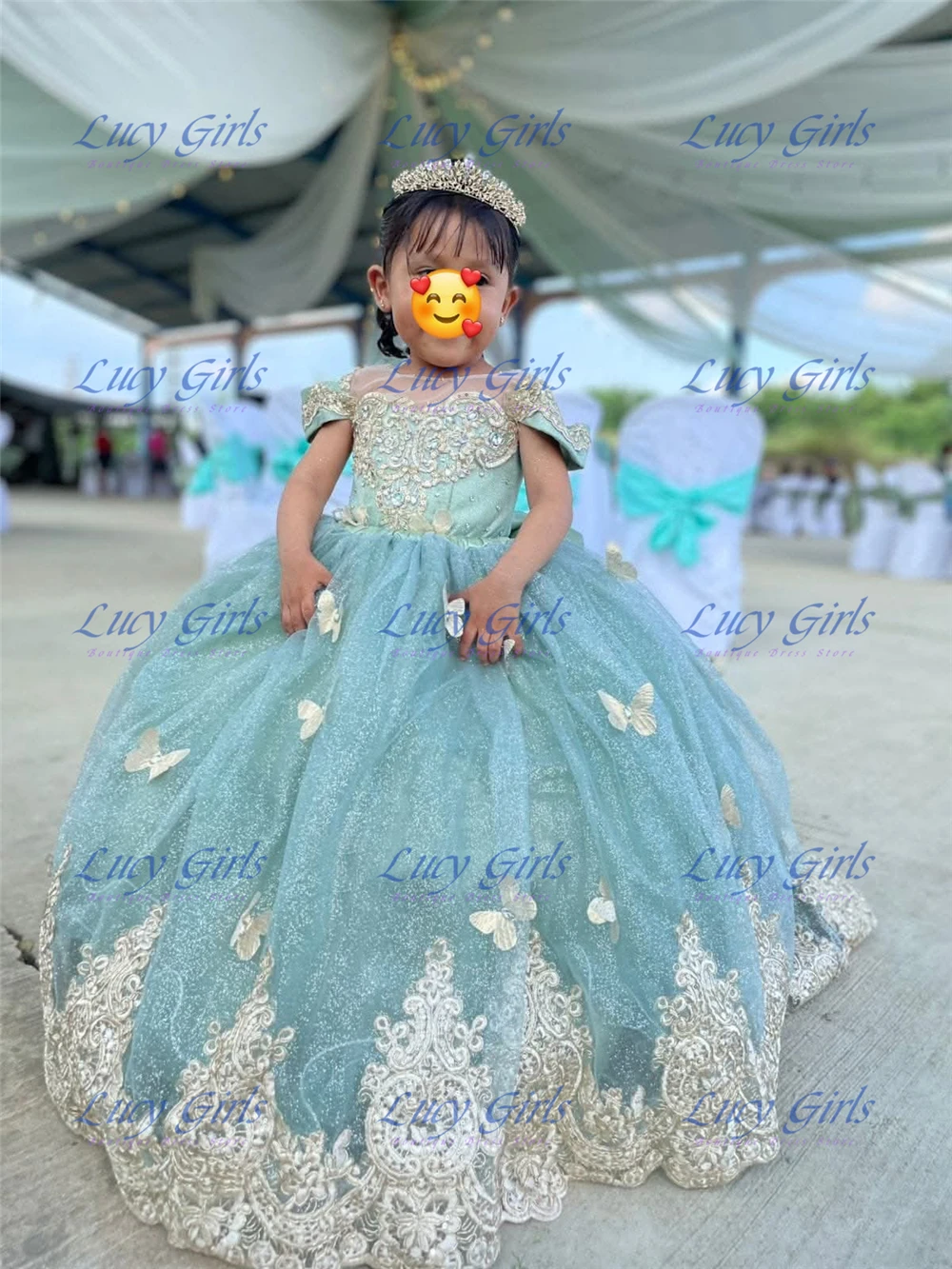 

Quality Flower Girl Dress Lovely Tulle Fluffy With Butterfly Applique Wedding Dresses Little Princess Birthday Party Gowns