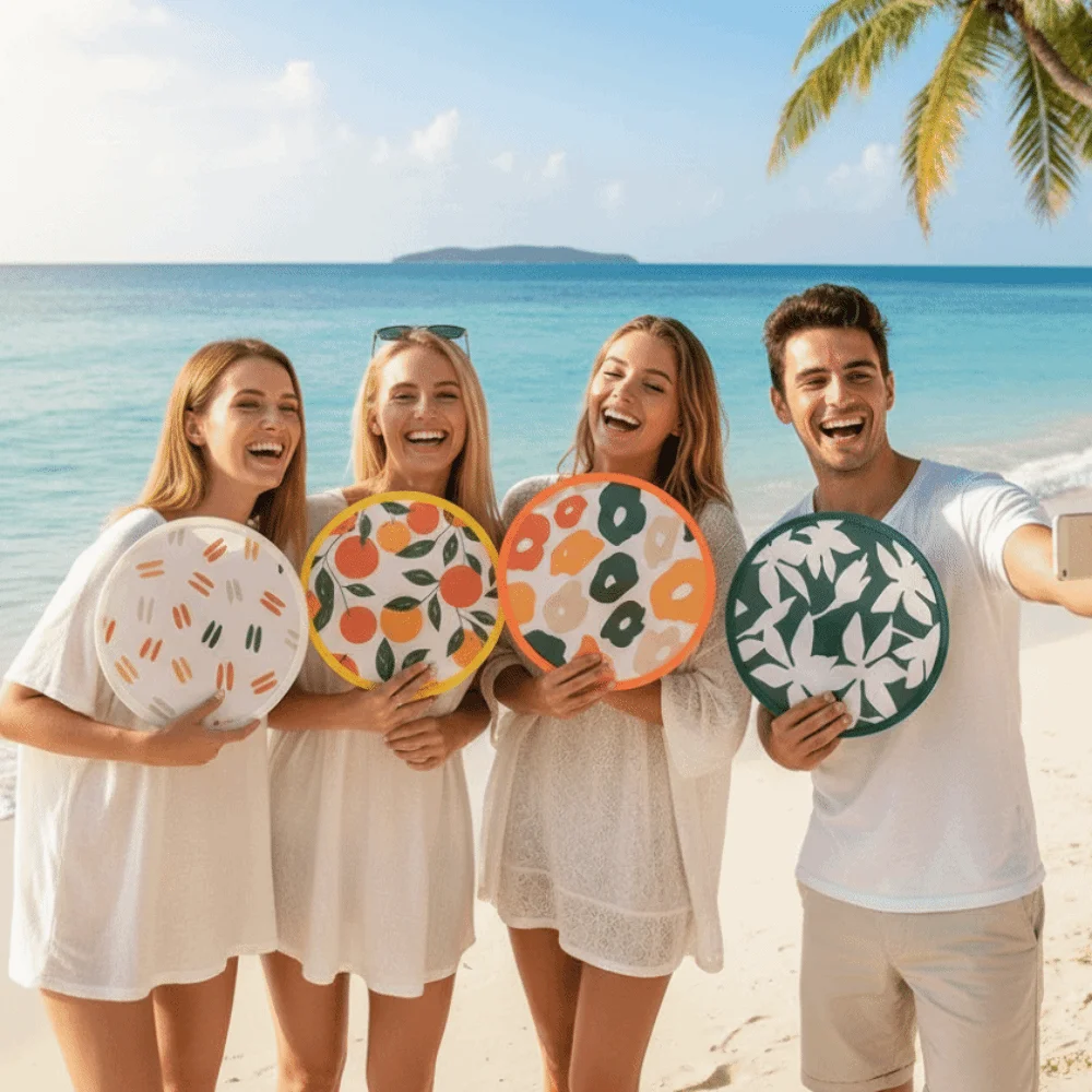 Decorative Japanese Style Portable Folding Fan Collapsible with Pocket Handheld Fan Mini Colorful Round Fan Photograph
