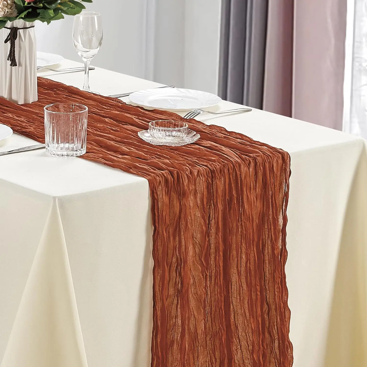 10 stuks kaasdoek tafelloper boho gaas tafelloper 40x270cm romantische tafelloper voor bruiloft bruids douche verjaardagsfeestje