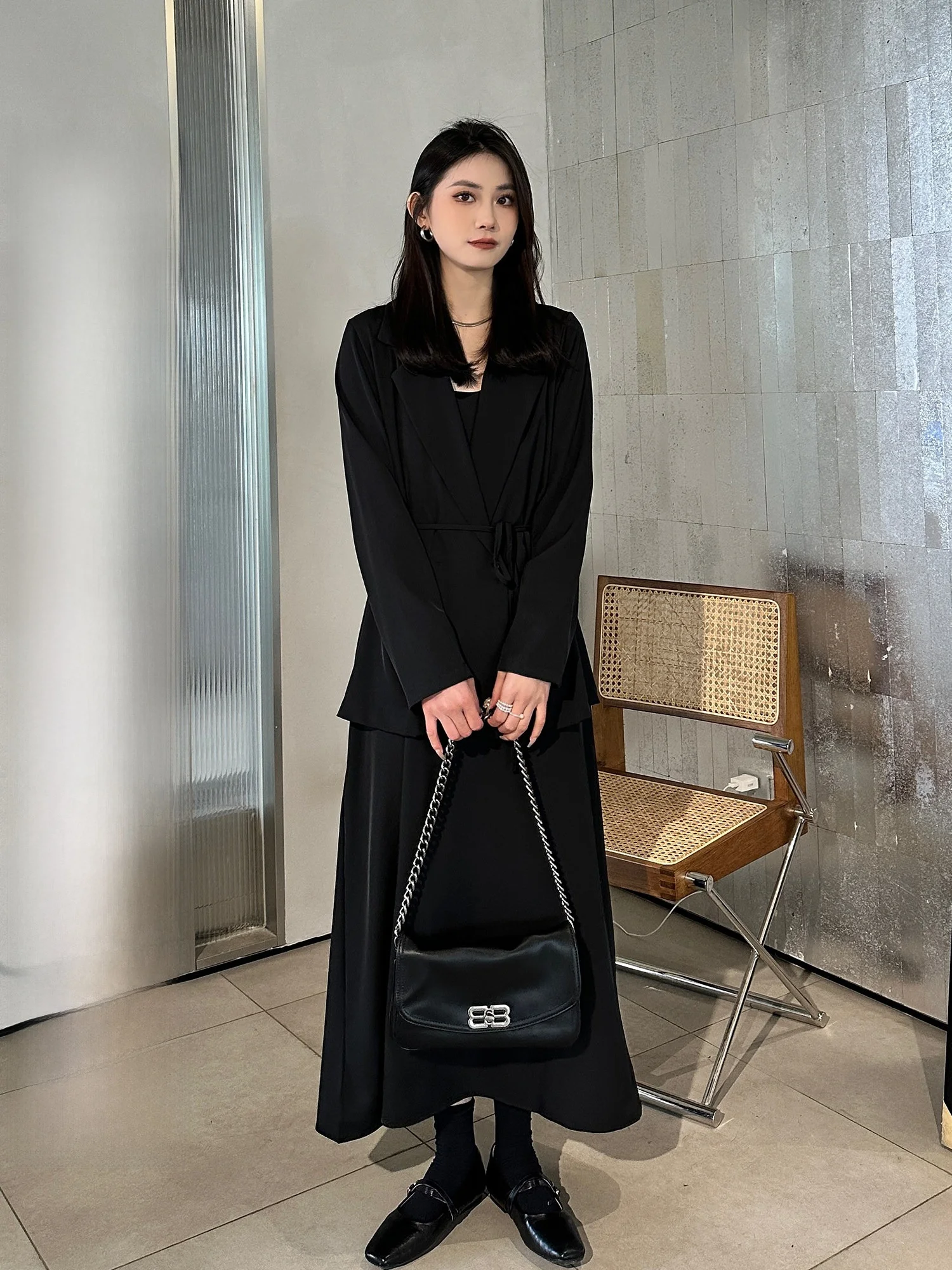 

Elegant Casual Two-Piece Suit Dress Set for Women in Black Color Spring Summer New Arrival Fashionable Polyester Long Sleeve ...