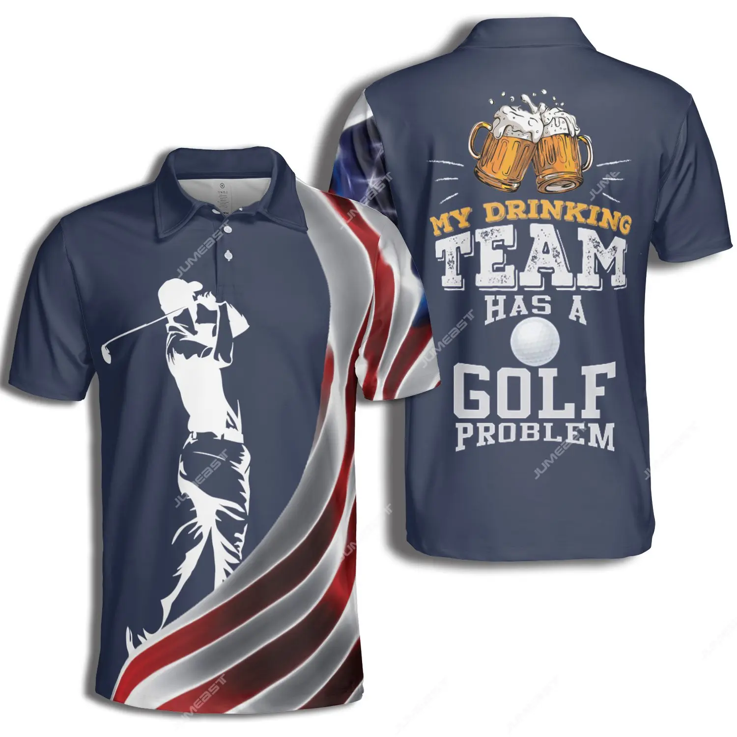 Jumeast Golf Flag Swing Swear Look For Ball Repeat Polo Shirts American Flag Beer Drinking Blue Custom T Shirts Grandpas Clothes