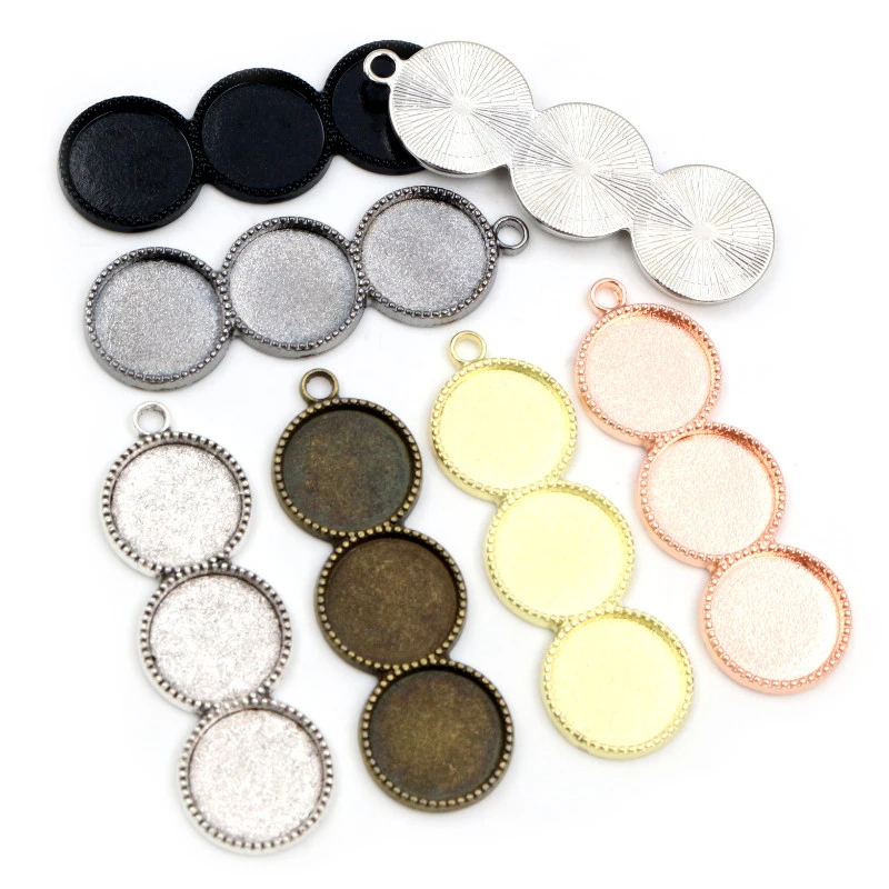 10pcs 12mm Inner Size Three Cameo Cabochon Blank Base Setting Pendant Bezel Trays DIY Necklace Pendant Jewelry Findings