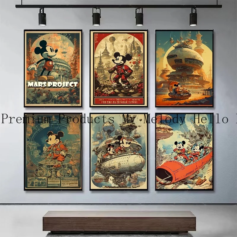 MINISO Disney Mickey Mouse Graffiti Vintage Poster Wall Art Canvas Painting Print Kids Room Living Room Bedroom Home Decor Mural