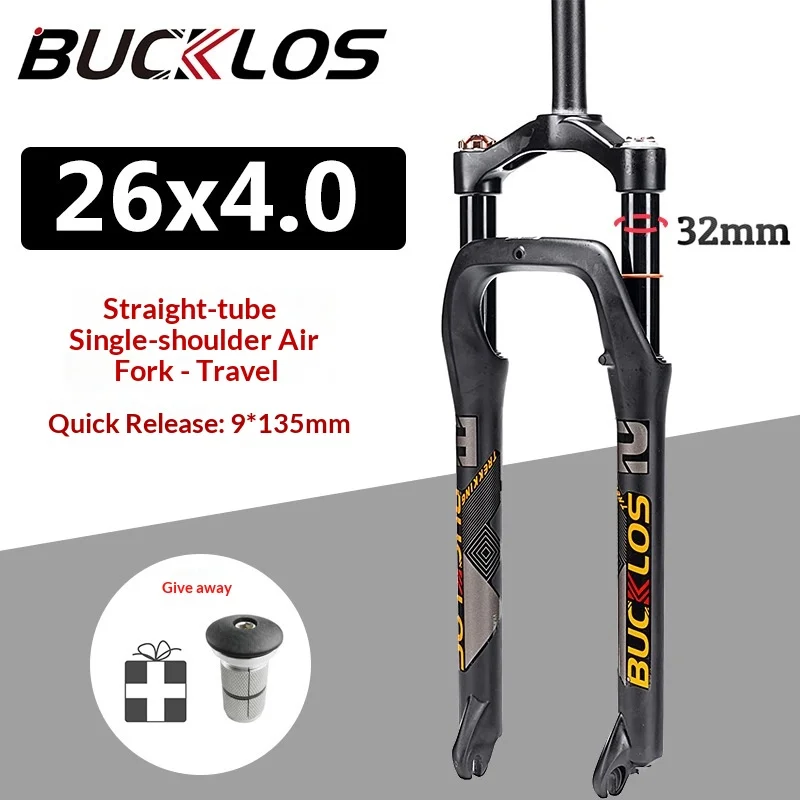 

Bucklos Mountain Bike Suspension Air Fork 26 Inch 120mm Travel Aluminum Alloy 9mm Quick Release For 4 Inch Wide Tire