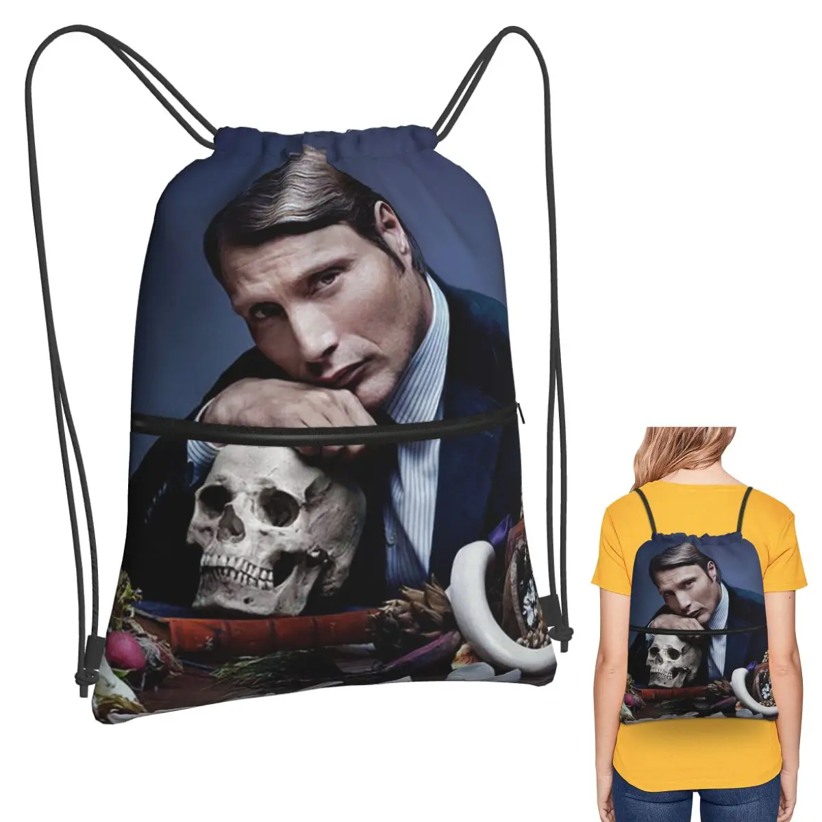 

Hannibal Mads Mikkelsen Horror Movie Merch Backpacks Fashion Drawstring Bags Sports Bag Book Bags for Travel School
