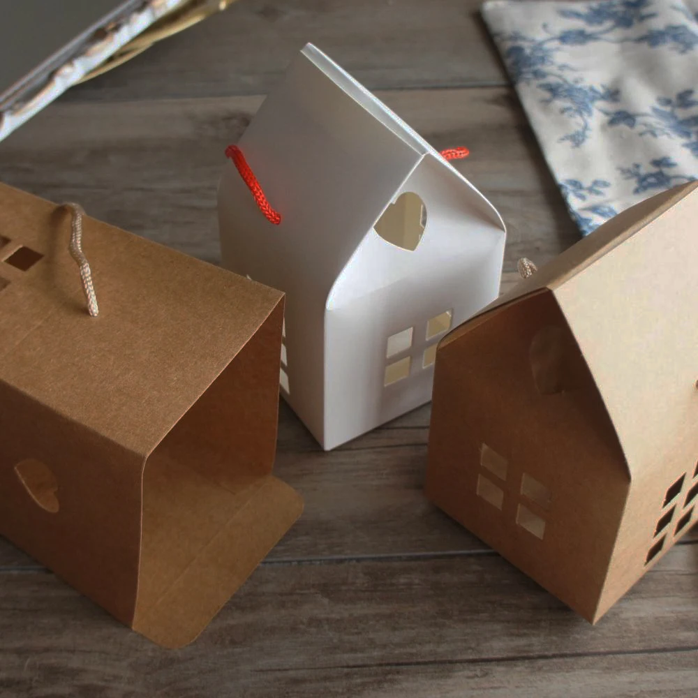 

12 Pcs Kraft Paper White House Design Paper Box Candy Gift Packaging Boxes Party Decoration Chocolate Macaron Packing