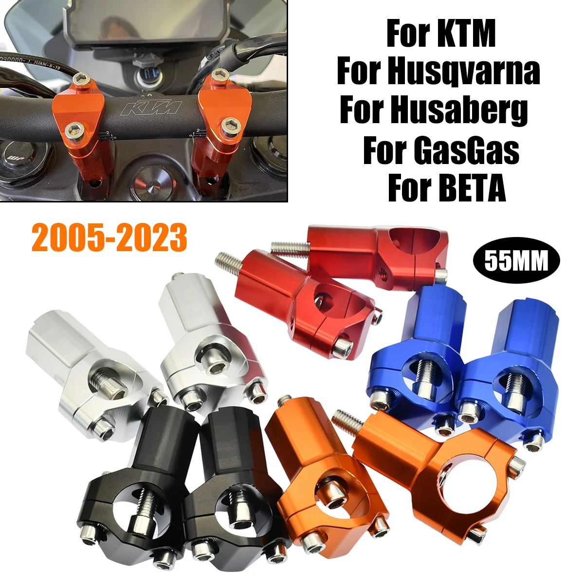 

Motorcycle 55mm Handlebar Riser Bar Clamp Mount For KTM EXC EXCF TE FE For GasGas EX EC MC For BETA RR 250 300 350 400 450 500