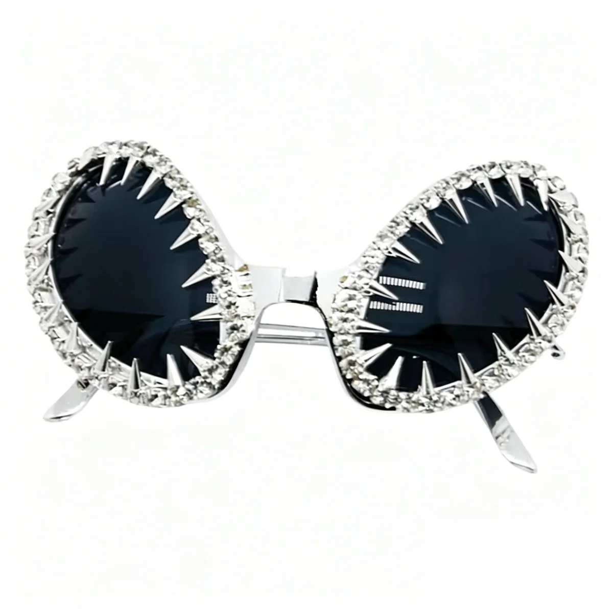 Rhinestone Costume Shades Silver Electroplated Spiked Eye Sunglasses Novelty Statement Shades Eye-Catching For Costume Party