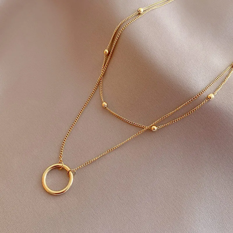 INS Exquisite 304 Stainless Steel Cross Layered Necklace Gold Plated Women Simplicity Ring Pendant Neck Jewelry Decoration