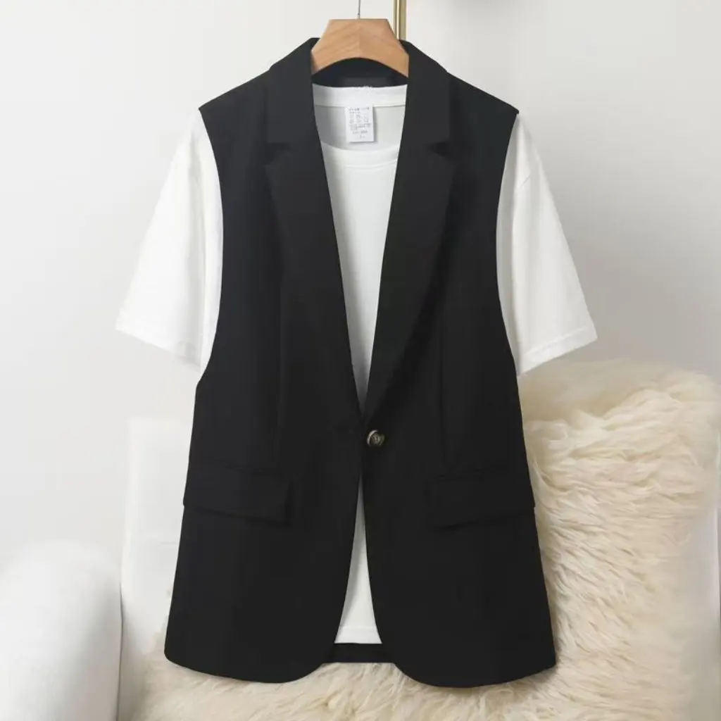 

Women's Black Suit Vest Sleeveless Spring & Fall New Style Good Fabric Fashionable Top for Office And Casual Wear