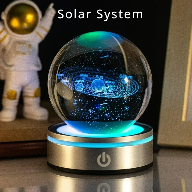 Sfera di cristallo luci notturne incandescente pianeta galassia astronauta 3D RGB lampada da tavolo luna lampada atmosfera decorazioni da tavolo regali per bambini