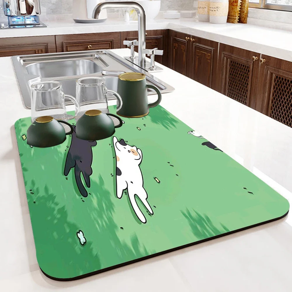Tableware Drying Mat Soft Drain Pad Non-slip Super Absorbent Wear-resistant Coffee Machine Mat Kitchen Table Courtyard Decor