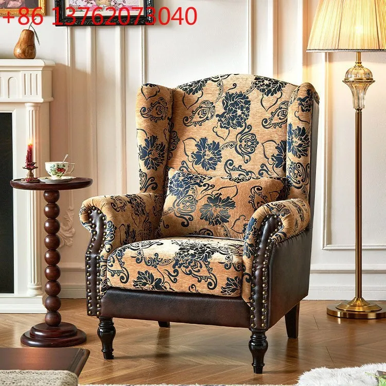 

Сине-белое кресло в стиле тигрового принта, французский ретро-стиль, ткань и кожа, комбинированное, одноместное.