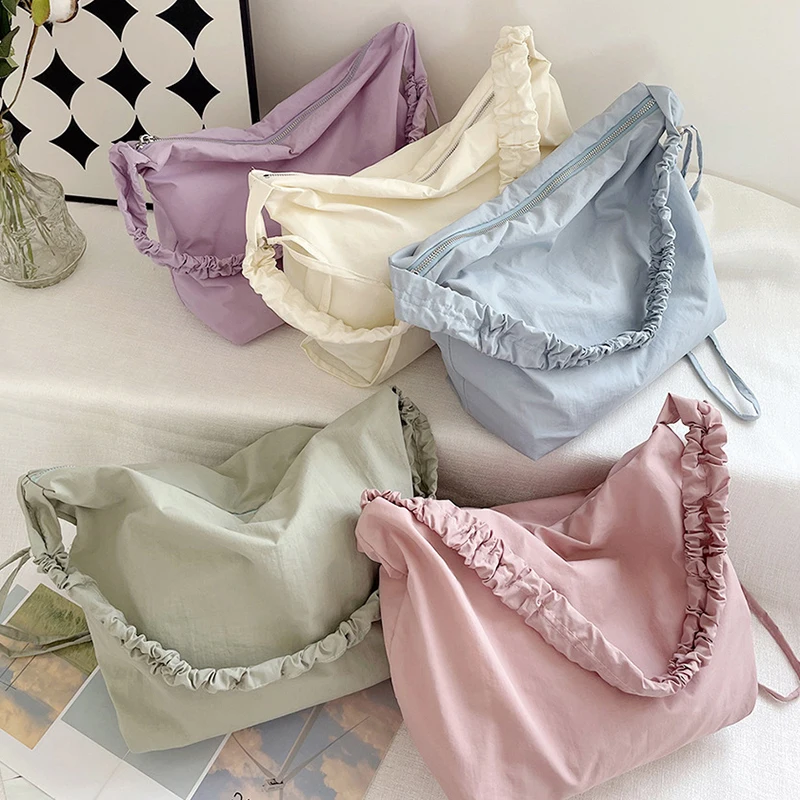 Casual Nylon Hobos Crossbody Bag for Women Solid Color Simple Shoulder Bags Large Capacity Tote Lady Travel Shopper Bag