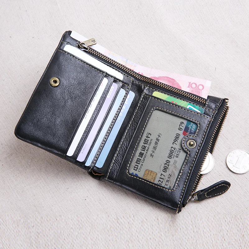 casual luxury genuine leather men's women's short wallet fashion simple designer handmade cow leather ID card holder purse