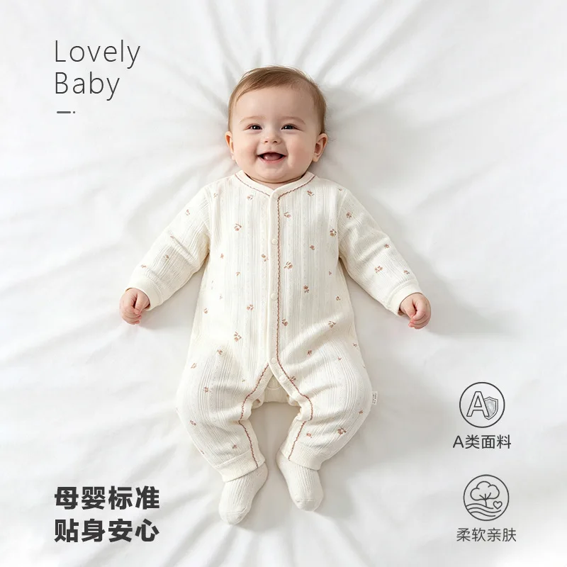 Somenie Infant Seamless Romper A Class Cotton Jacquard Long Sleeve Comfort Baby Jumpsuit Spring Fall