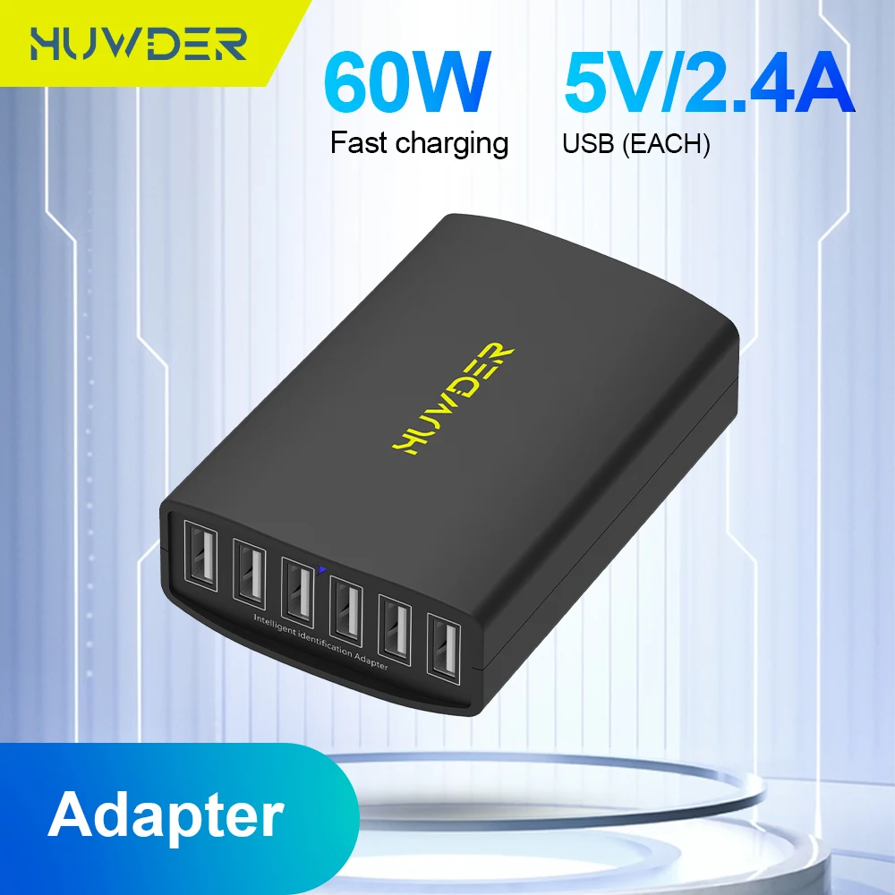 

60W Adapter USB Car Chargers 6 Ports Fast Charge For iPhone Samsung Xiaomi Huawei Portable Charger In Car