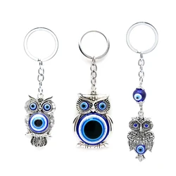 Lucky Eye Alloy Owl Animal Keychain Blue Turkish Evil Eye Pendant Car Key Chain Phone Charm Keyring Jewelry Protection Amulet