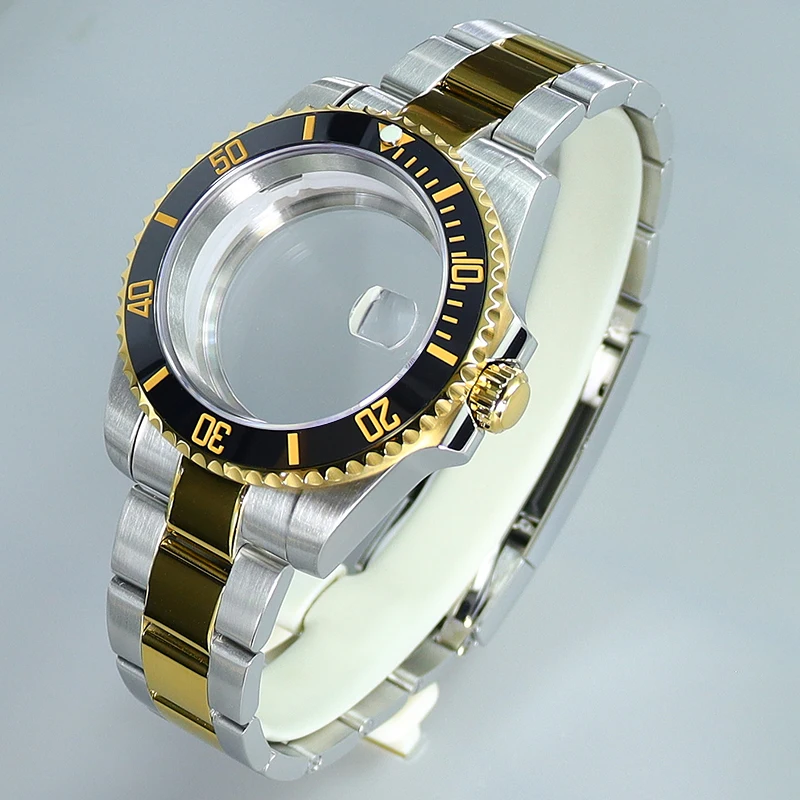 For 40mm SUB Watch Case bands Sapphire Glass For NH35 NH36 NH34 Miyota8215 Eta2824 PT5000 Movement 120clicks Bezel Slide Buckle