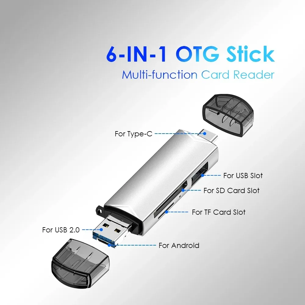 

6 In 1 OTG Multifunction USB 3.0 Card Reader U Disk TYPE-C/Usb/Tf/Sd Flash Drive Memory Card for Adapter Phone Laptop Compute