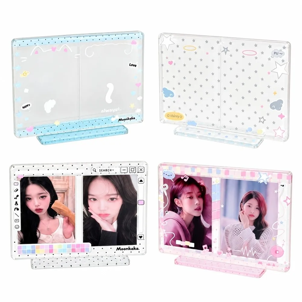 Dual Card Slot Double Card Holder 3 Inch Freestanding Card Holder Standee Couple Photo Display Acrylic Photo Display Stand
