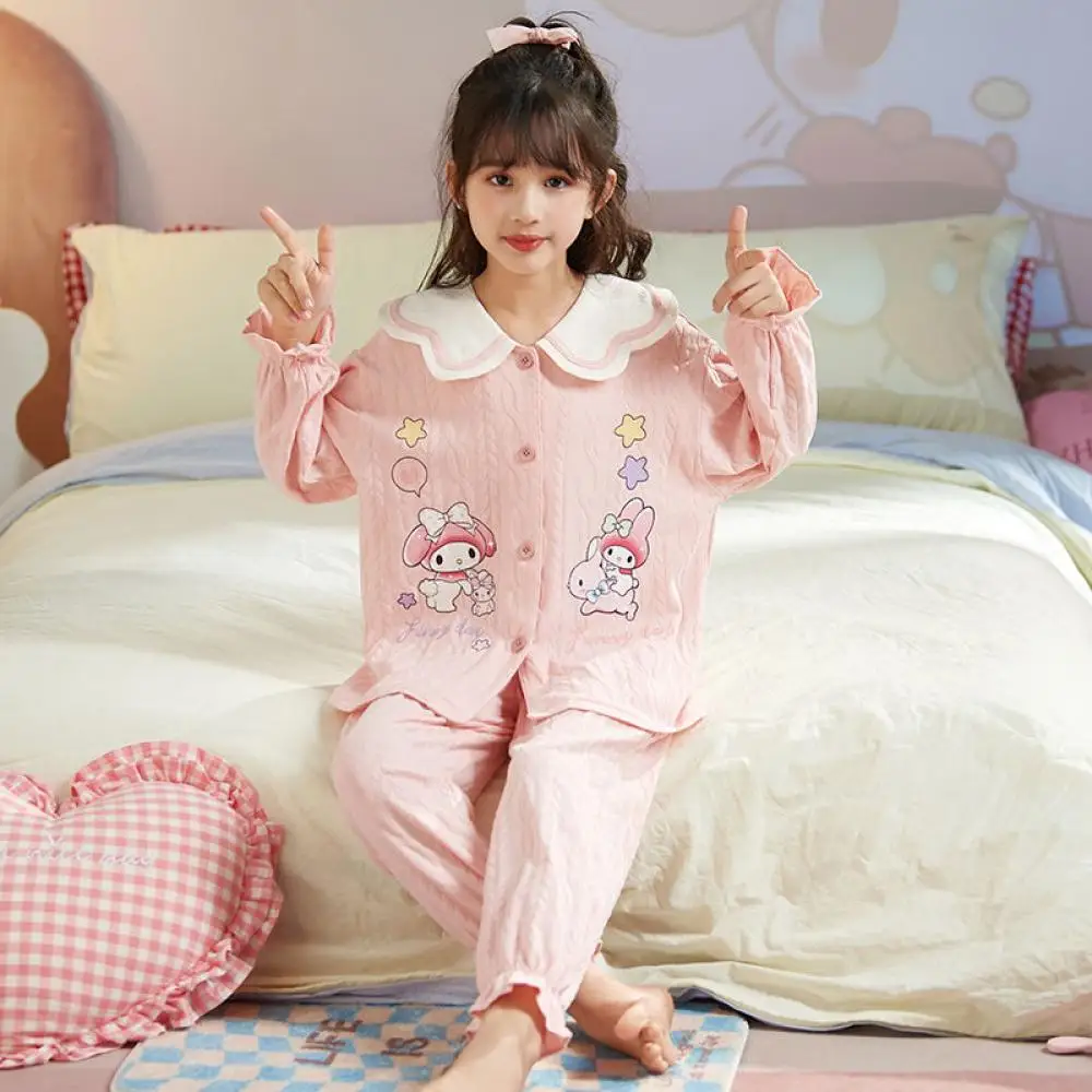 

Sanrios Cartoon Pure Cotton Pajamas Cinnamoroll Kuromi Pochacco Girls Long Sleeves Sleepwear My Melody Spring Autumn Loungewear